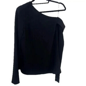 TIBI Asymmetrical Top Black Pullover One Shoulder Long Sleeve Button Women’s 6